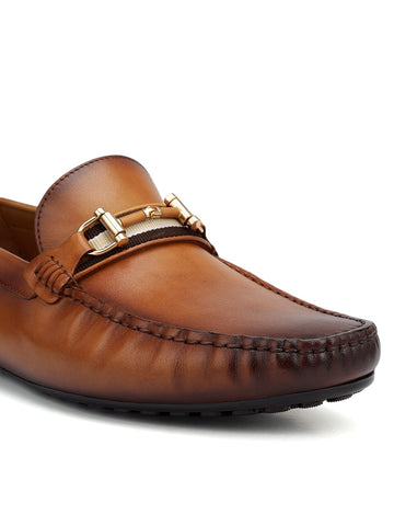 Tan Moccasins With Metal Buckle