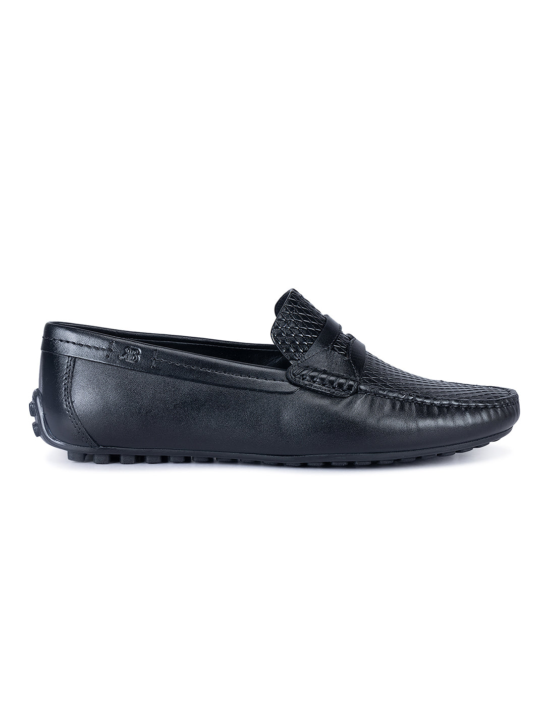 Black Textured Leather Moccasins