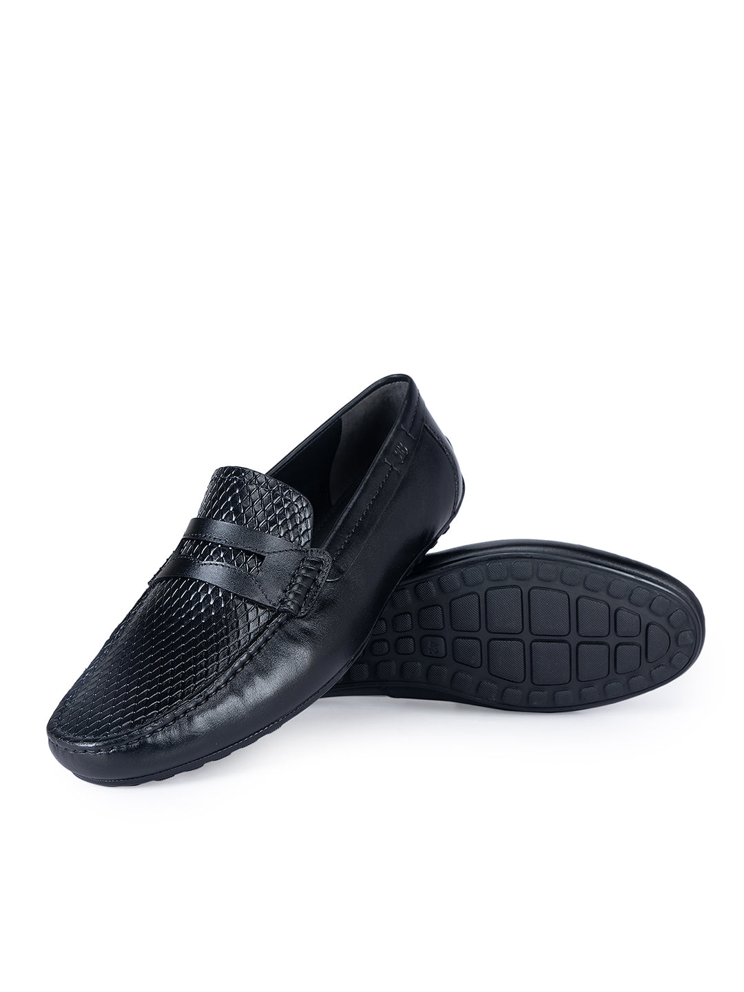 Black Textured Leather Moccasins