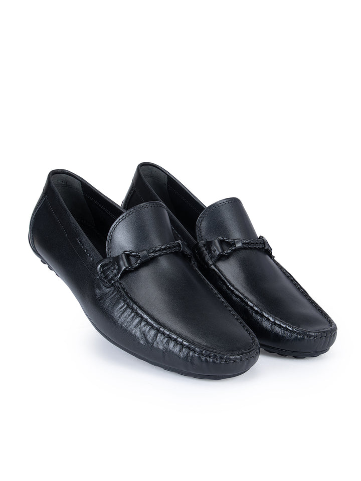 Black Plain Leather Moccasins