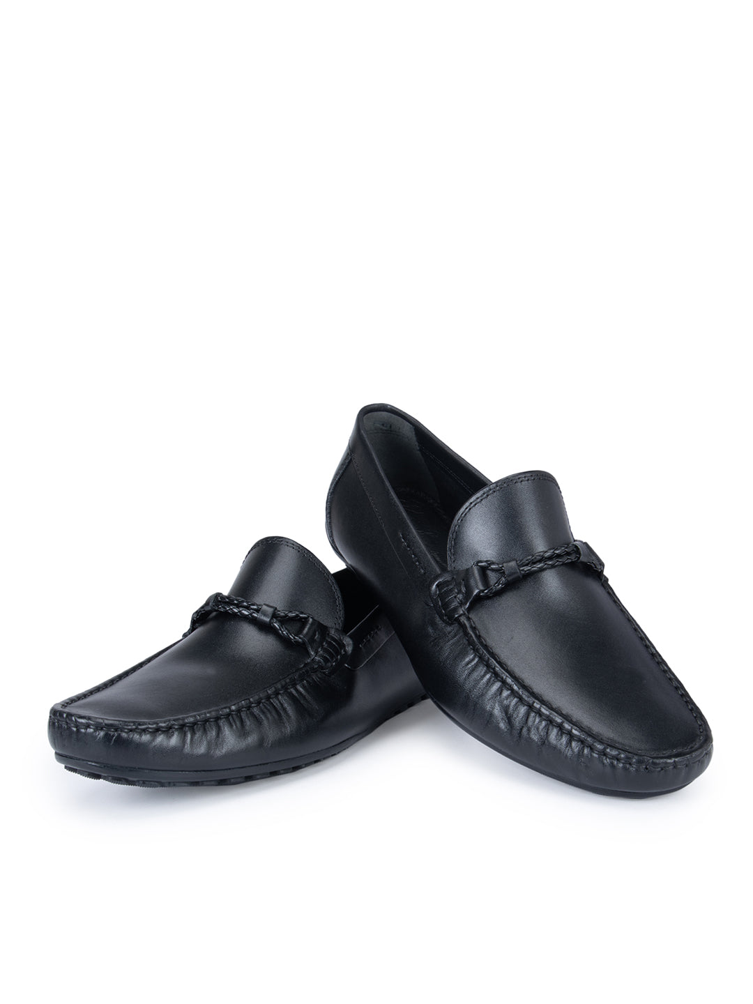 Black Plain Leather Moccasins