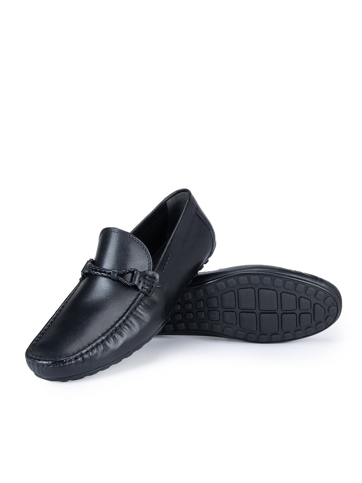 Black Plain Leather Moccasins