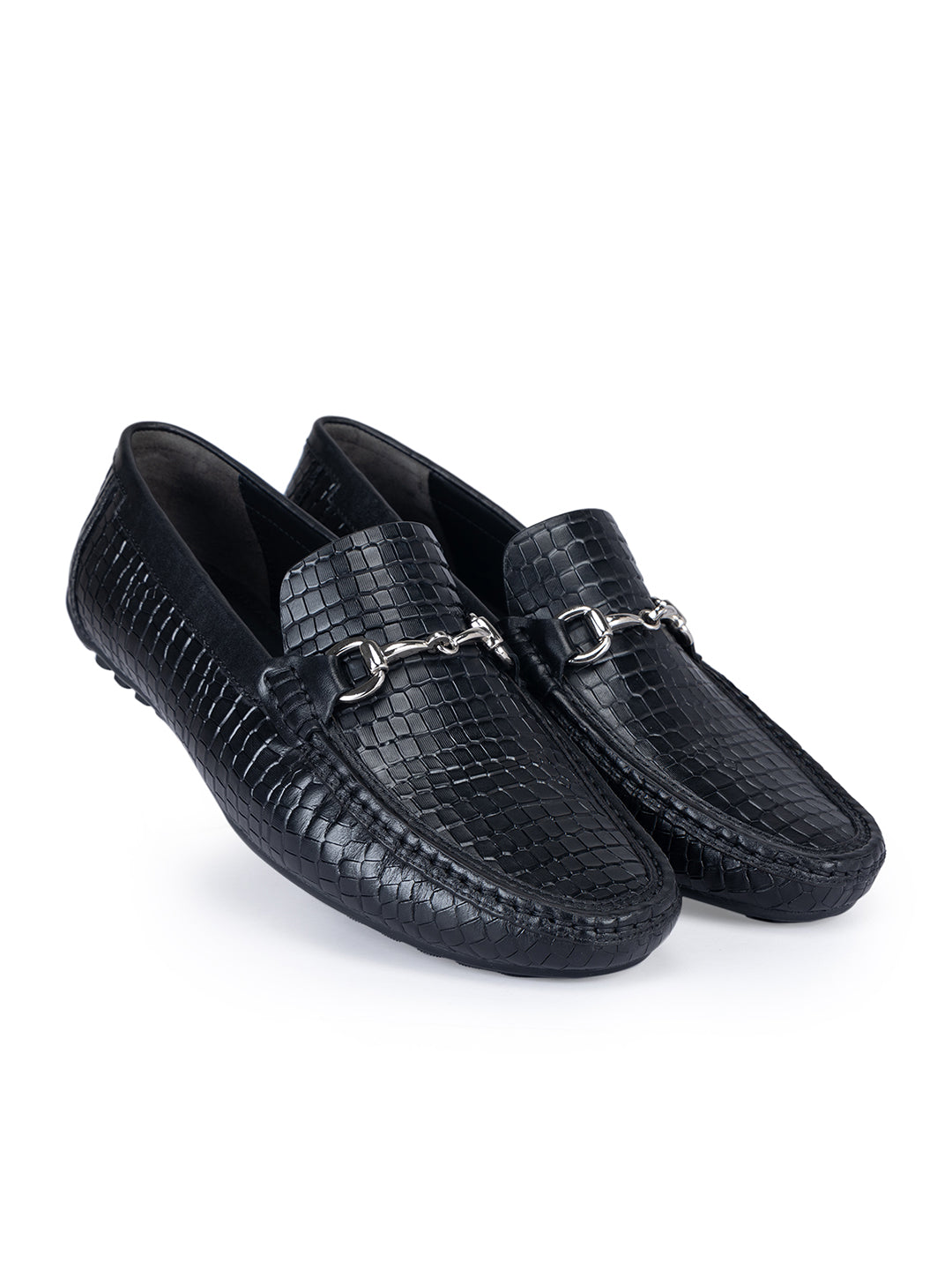 Black Textured Moccasins With Buckle