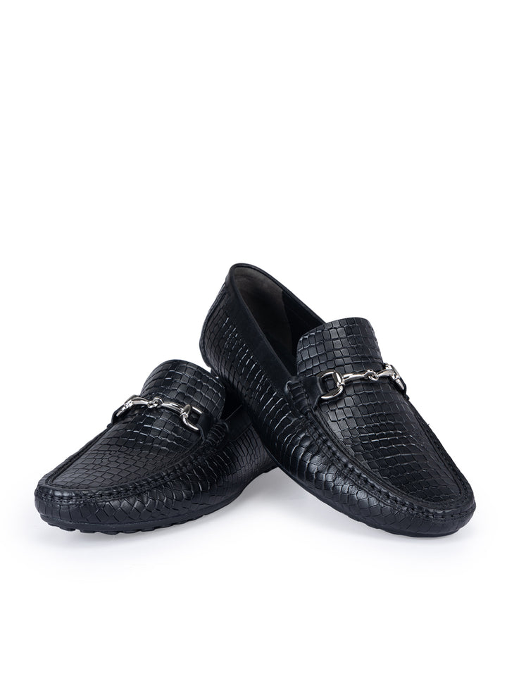 Black Textured Moccasins With Buckle