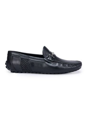 Black Leather Moccasins With Buckle