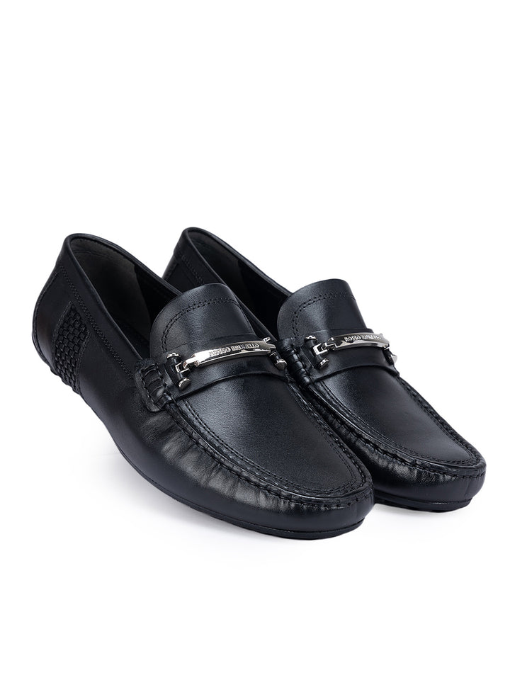 Black Leather Moccasins With Buckle