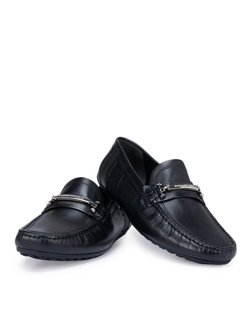 Black Leather Moccasins With Buckle