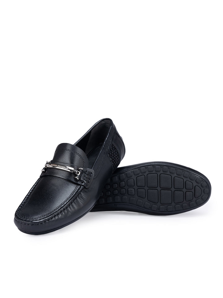 Black Leather Moccasins With Buckle