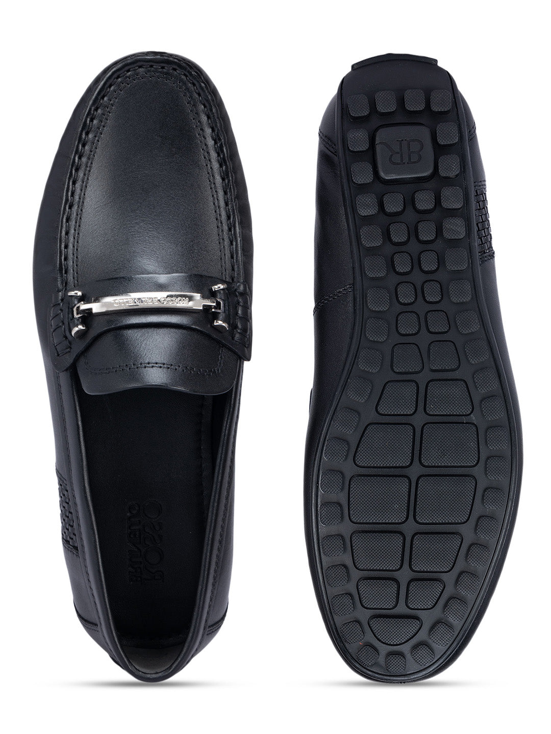 Black Leather Moccasins With Buckle