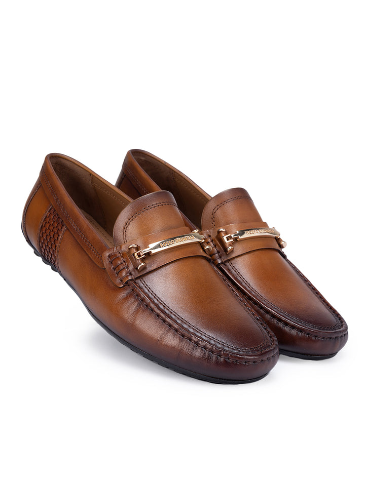 Tan Leather Moccasins With Buckle