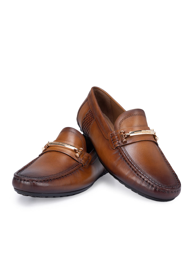 Tan Leather Moccasins With Buckle