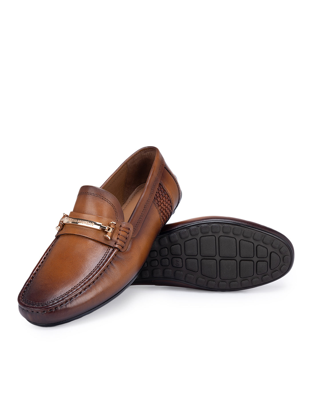 Tan Leather Moccasins With Buckle