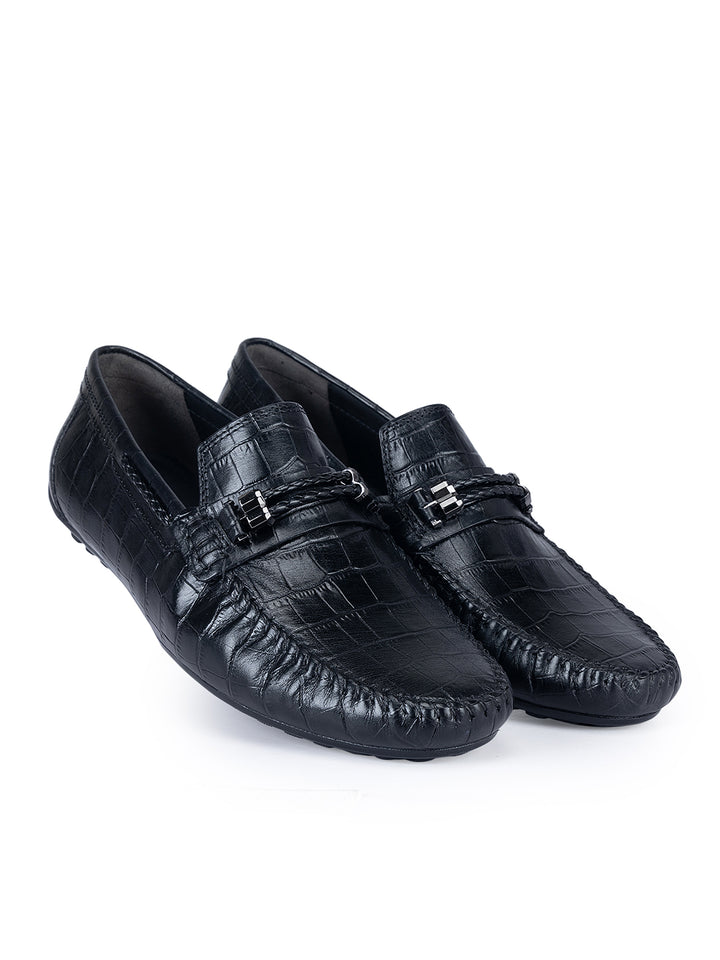 Black Croco Textrured Moccasins