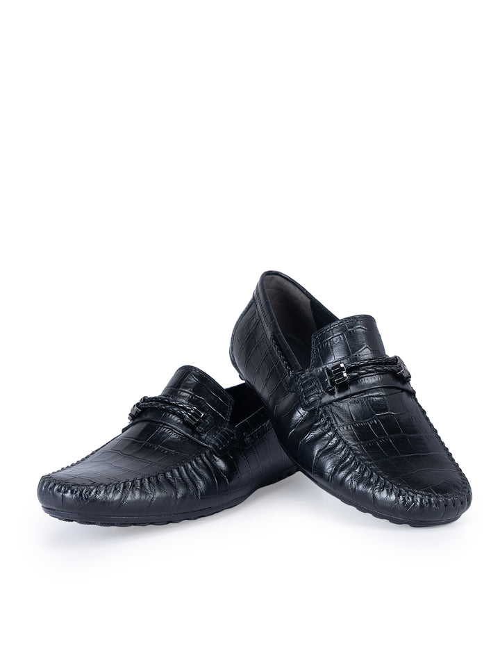 Black Croco Textrured Moccasins