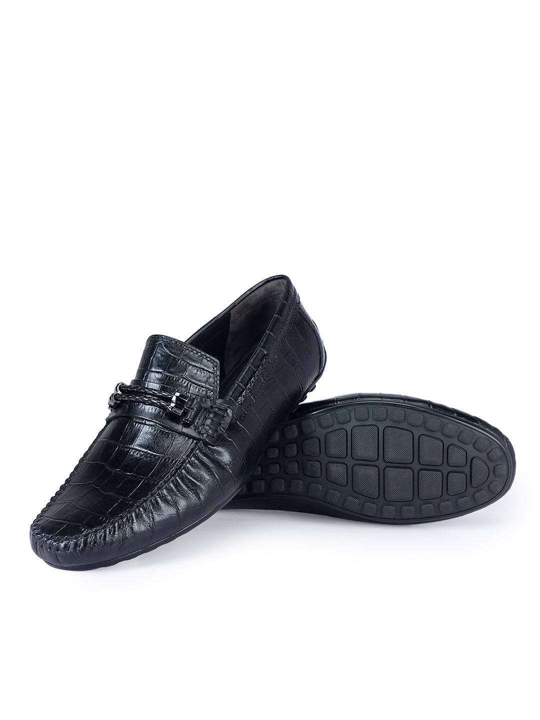 Black Croco Textrured Moccasins