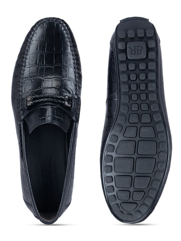 Black Croco Textrured Moccasins