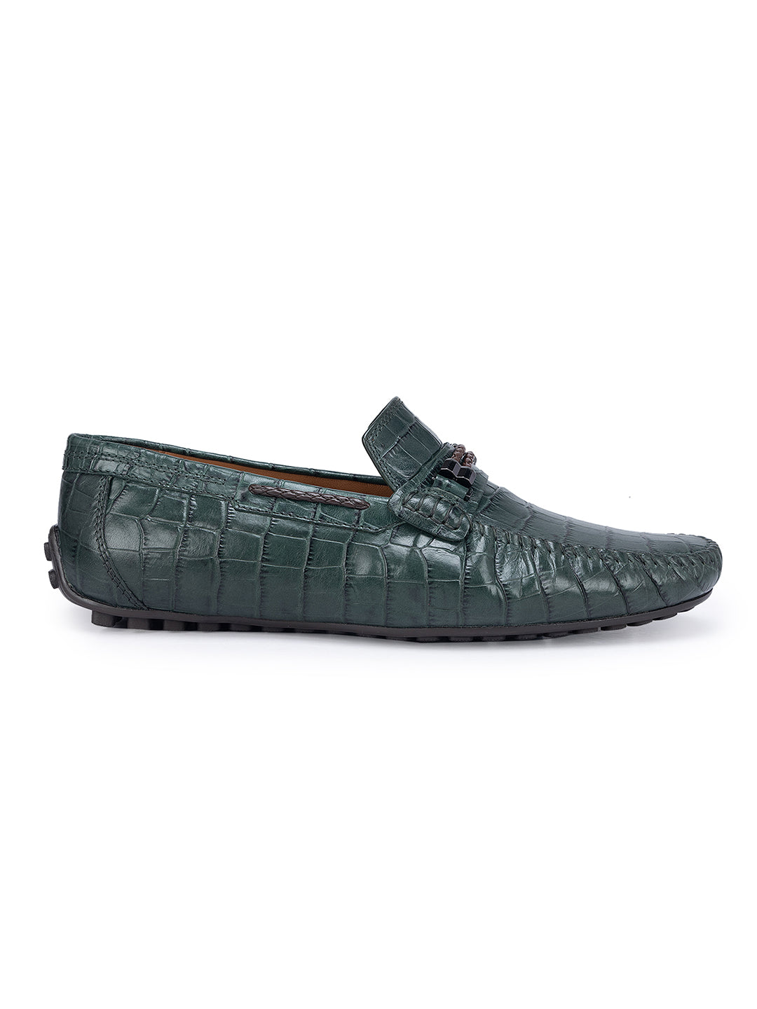 Green Croco Textured Moccasins