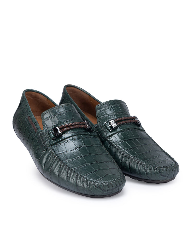 Green Croco Textured Moccasins