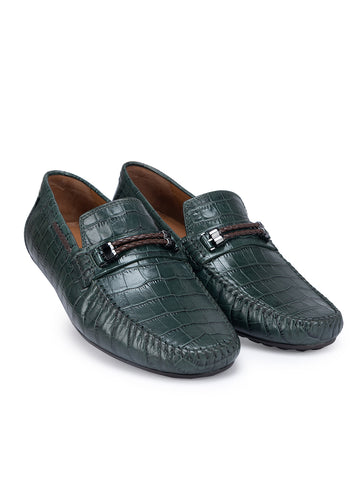 Green Croco Textured Moccasins