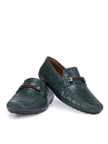 Green Croco Textured Moccasins