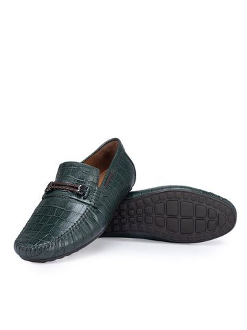 Green Croco Textured Moccasins