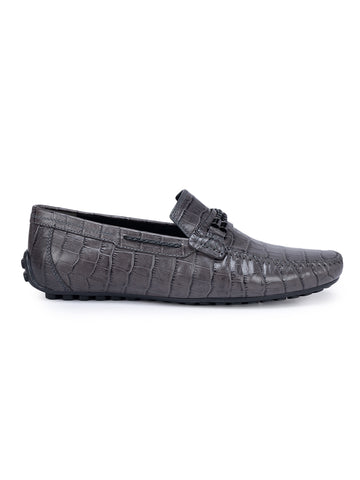 Grey Croco Textured Moccasins