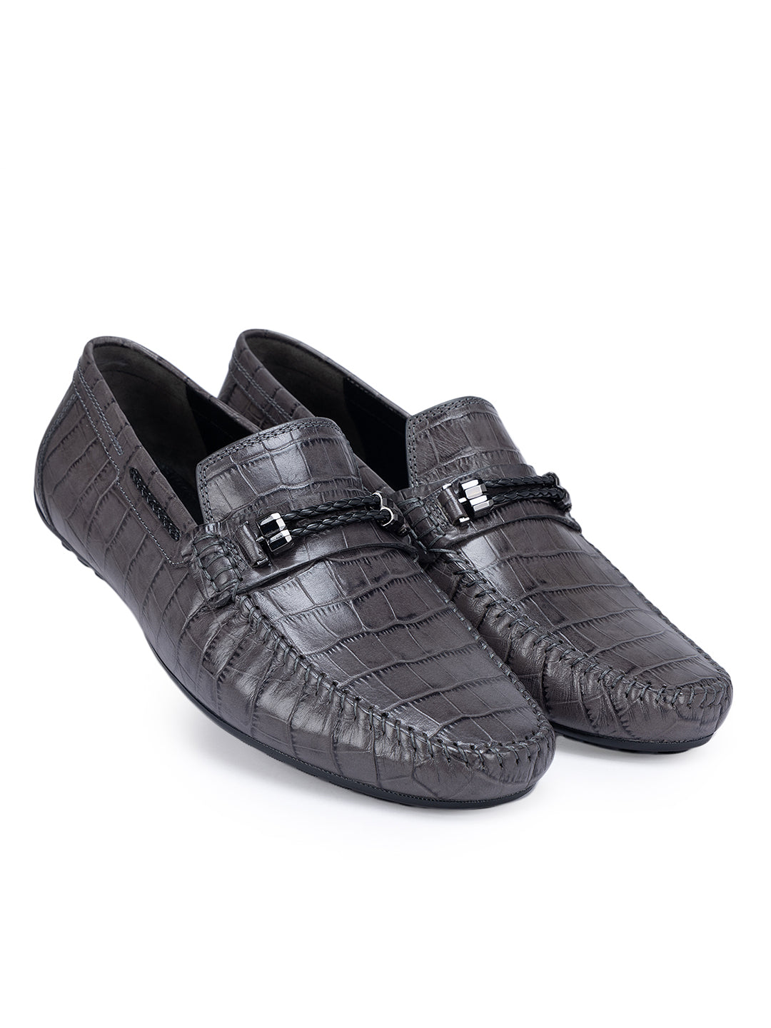 Grey Croco Textured Moccasins