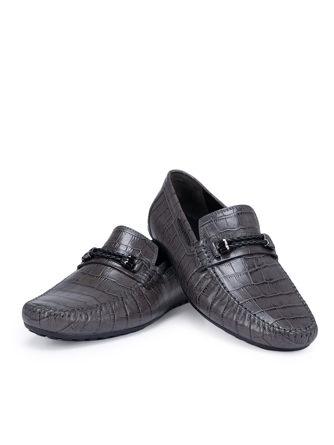 Grey Croco Textured Moccasins