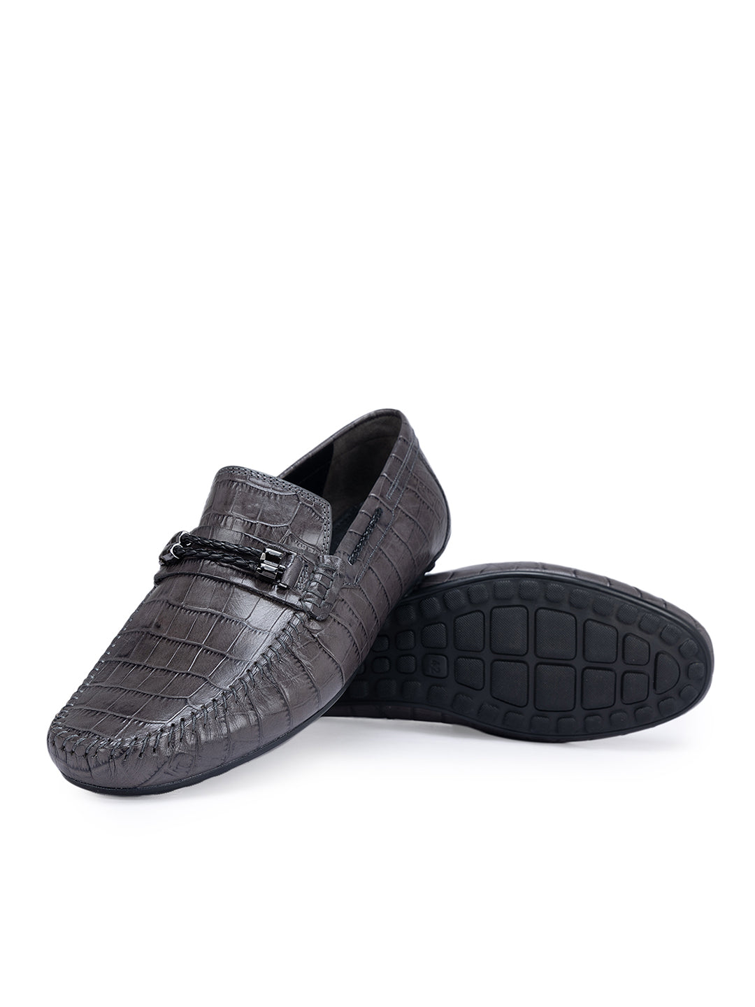 Grey Croco Textured Moccasins