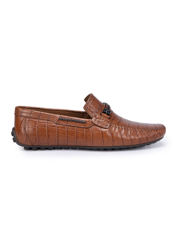 Tan Croco Textured Moccasins