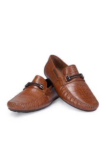 Tan Croco Textured Moccasins