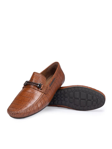 Tan Croco Textured Moccasins