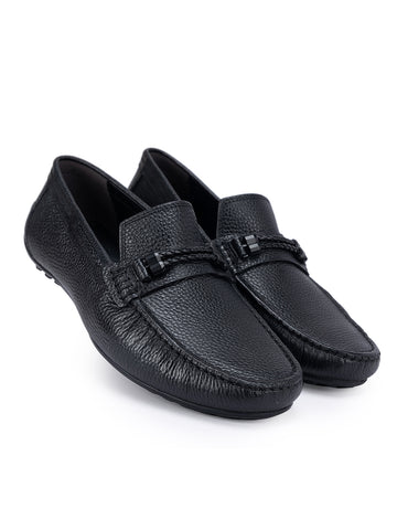 Black Braided Leather Moccasins