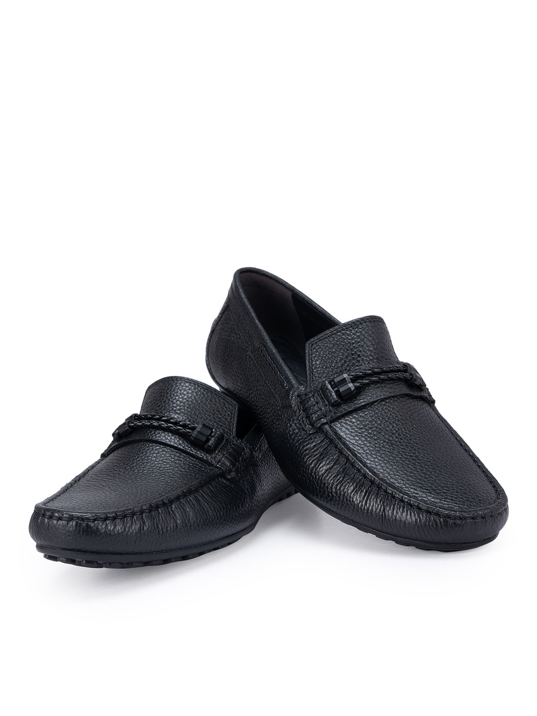 Black Braided Leather Moccasins