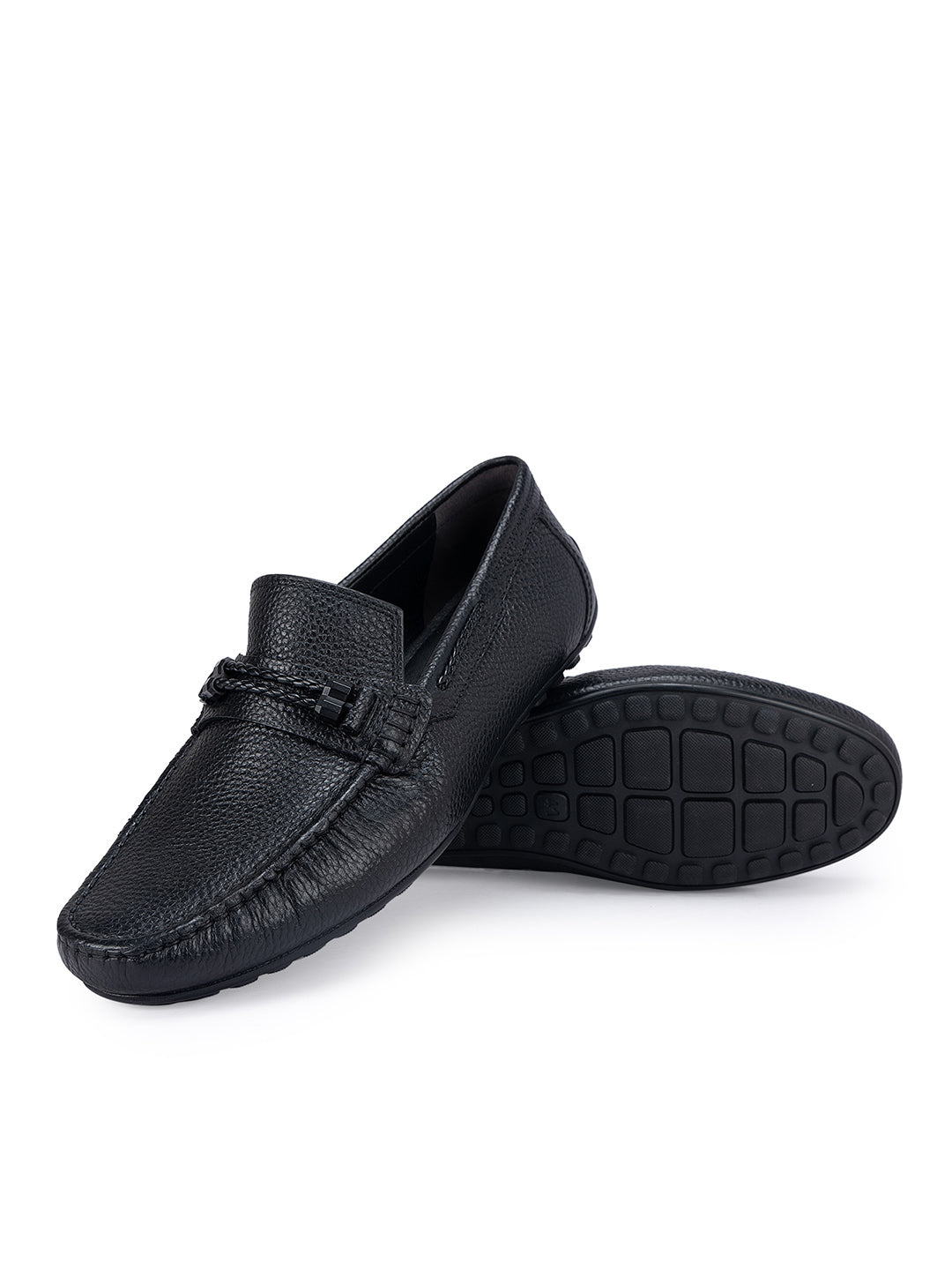 Black Braided Leather Moccasins