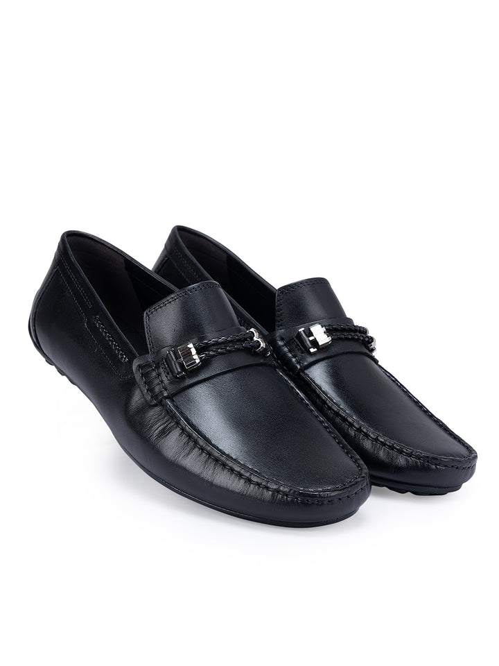 Black Braided Leather Moccasins