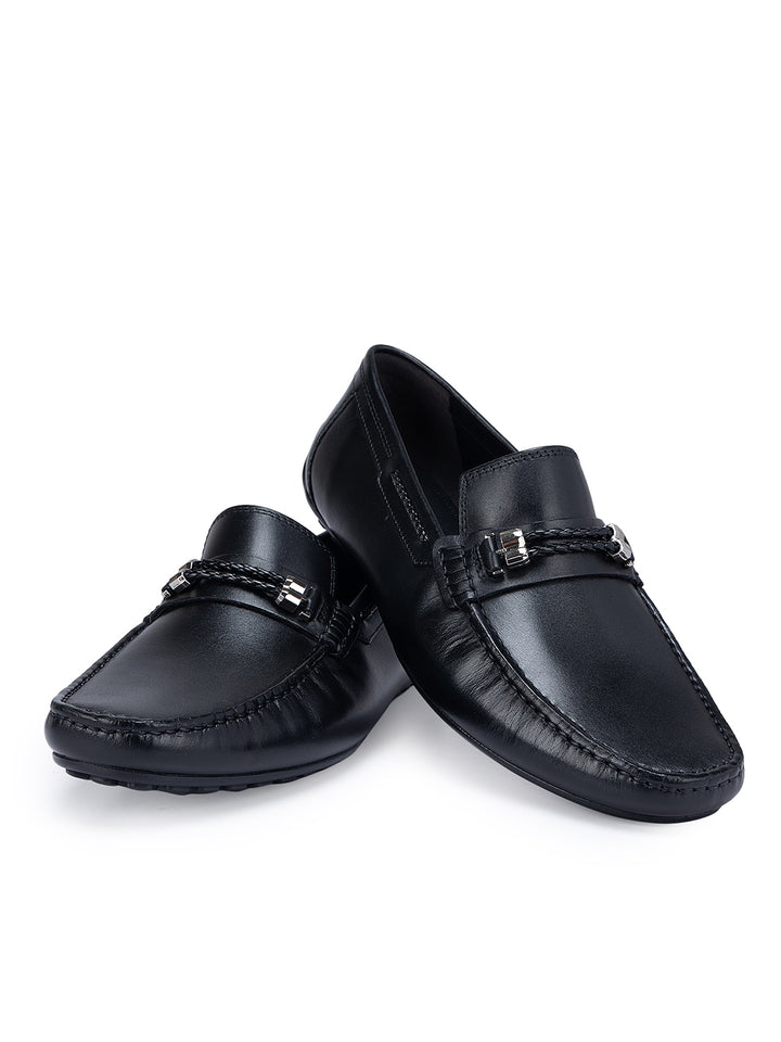 Black Braided Leather Moccasins