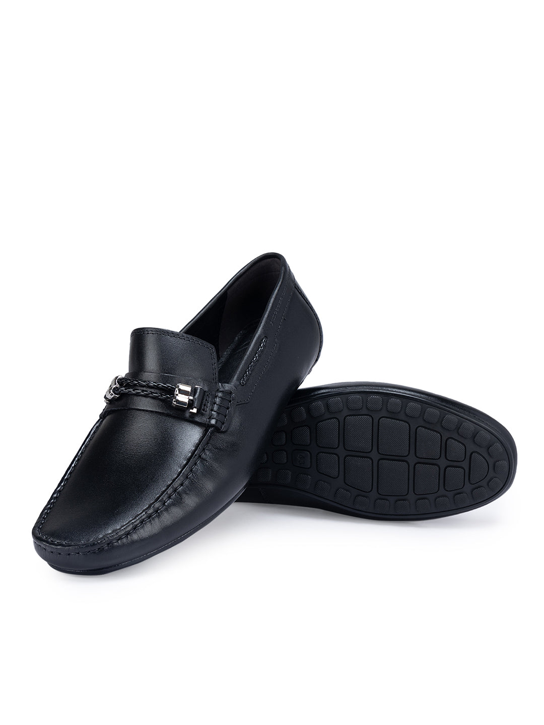 Black Braided Leather Moccasins