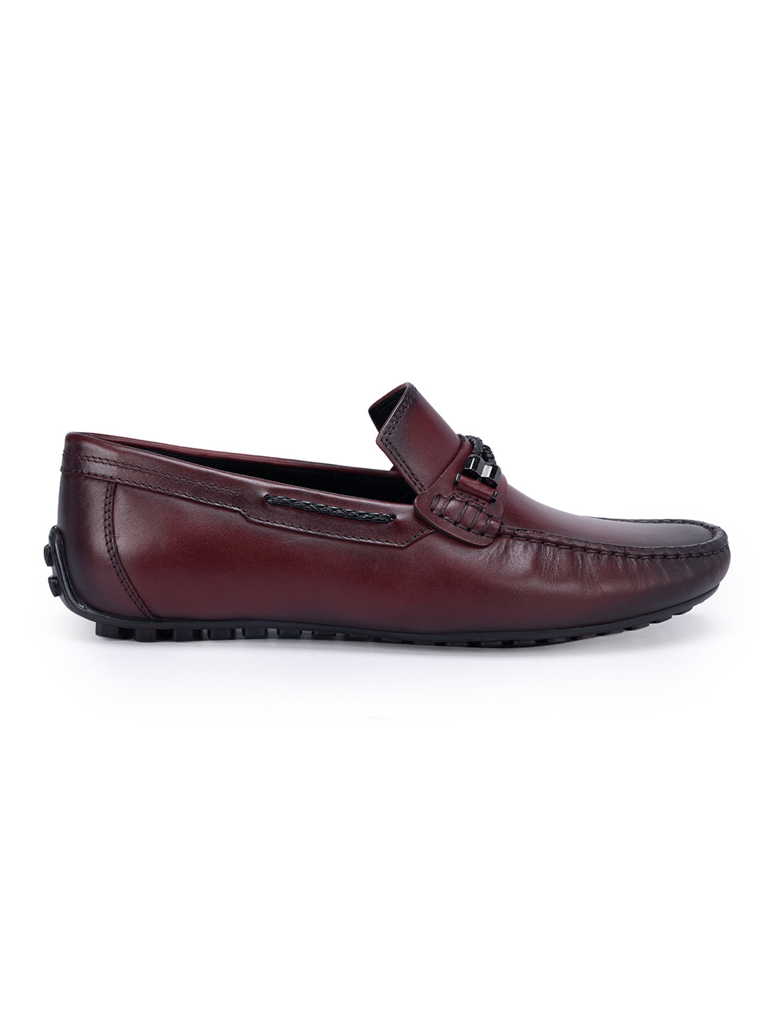 Burgundy Braided Leather Moccasins