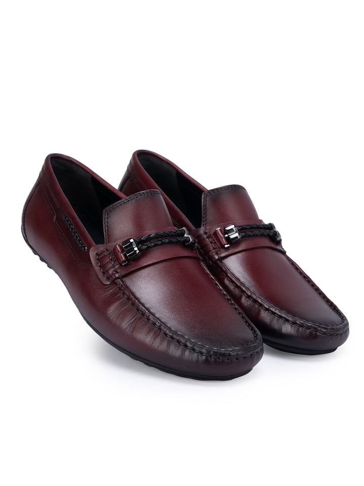 Burgundy Braided Leather Moccasins