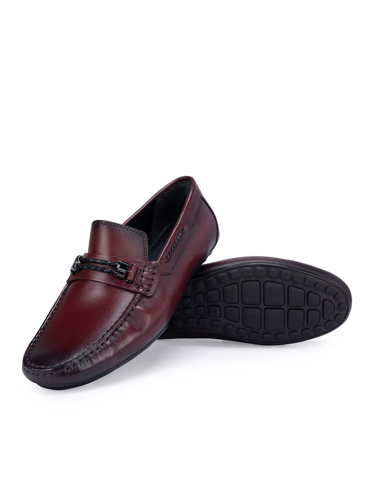 Burgundy Braided Leather Moccasins