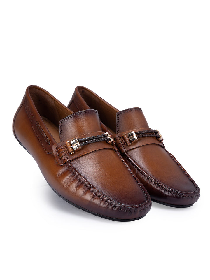 Tan Braided Leather Moccasins