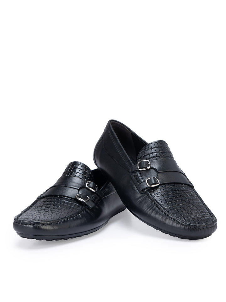 Black Textured Monk Style Moccasins