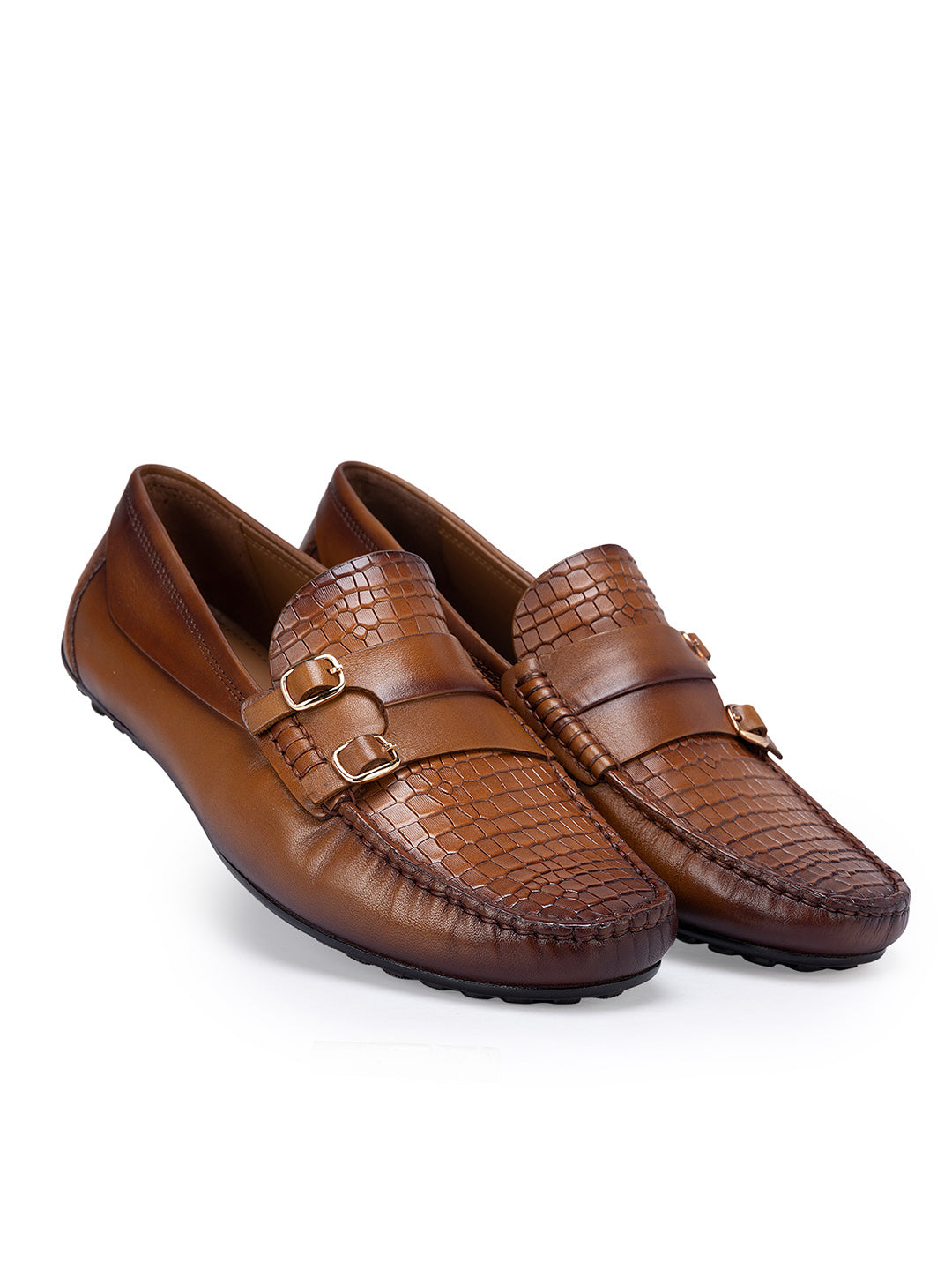 Tan Textured Monk Style Moccasins