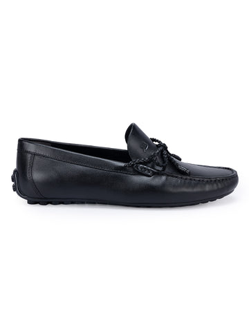 Black Leather Moccasins With Bow Detail