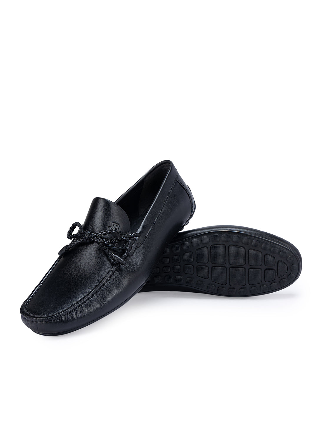 Black Leather Moccasins With Bow Detail