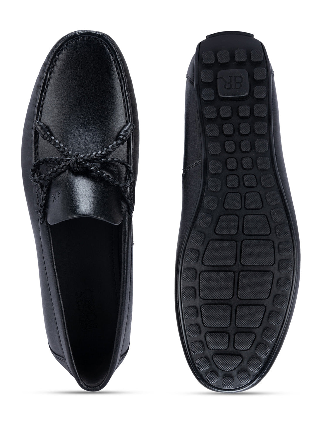 Black Leather Moccasins With Bow Detail