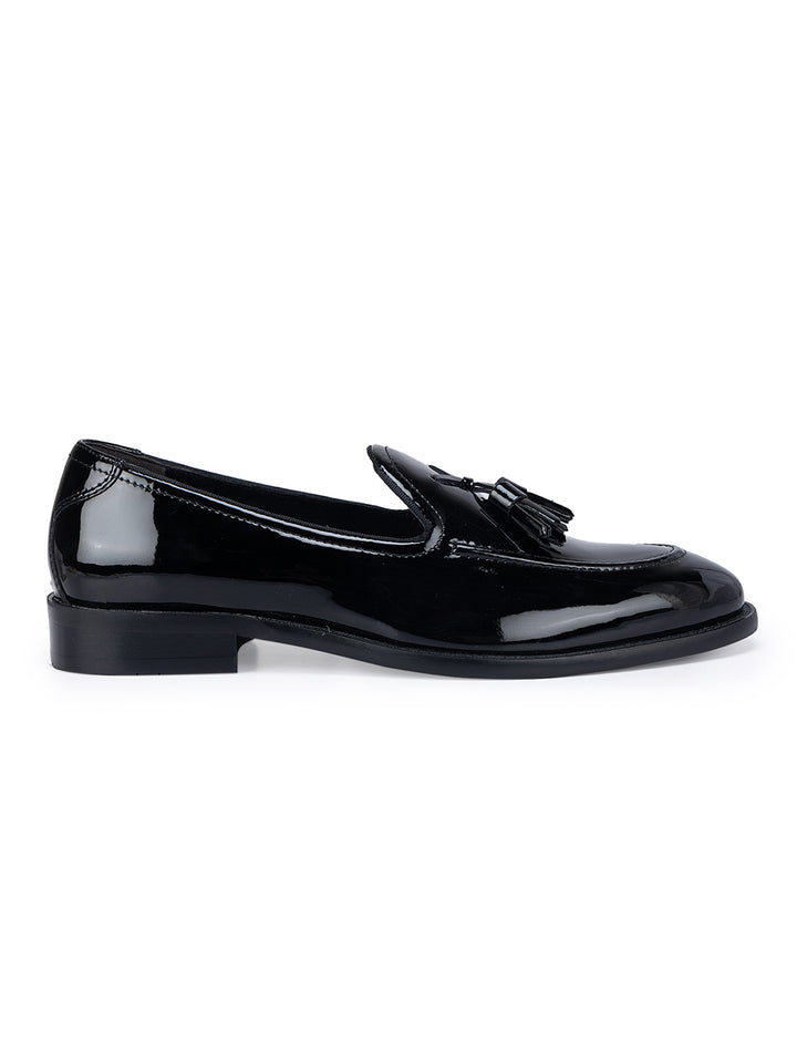 Black Patent Leather Loafers With Tassels