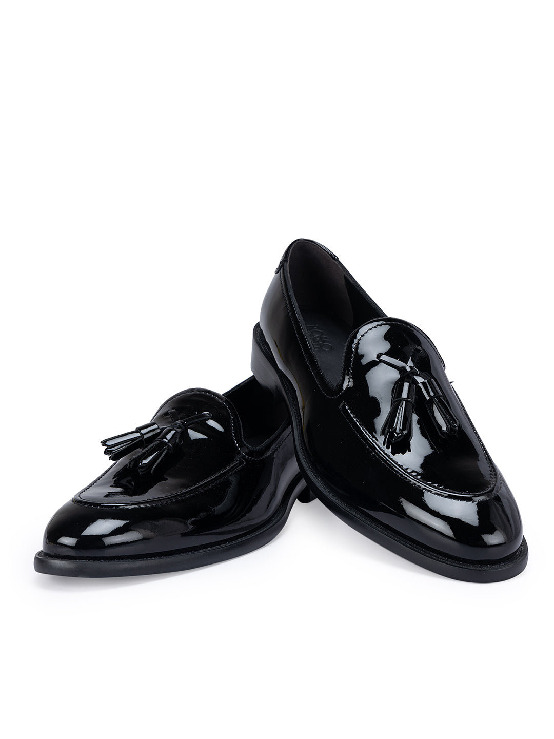 Black Patent Leather Loafers With Tassels