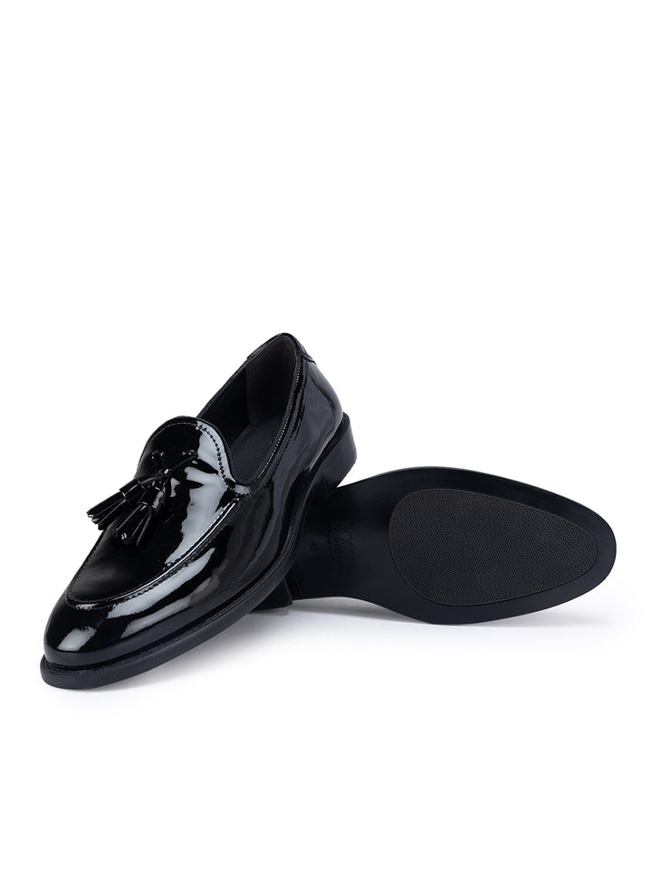 Black Patent Leather Loafers With Tassels